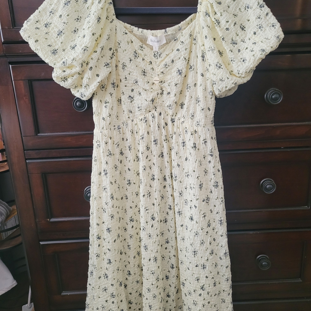 Bohme Cream/ Blue Floral Midi Dress